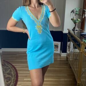 Moda International Blue short sleeve embellished mini dress size medium